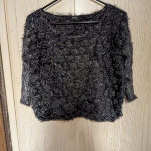 Guess Fuzzy Soft Eyelash Feather Heavy Knit, Dark Coal Heather, Med